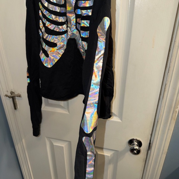 PINK Victoria's Secret Black Long Sleeve Tee with Silver Skeleton Design - Picture 4 of 5